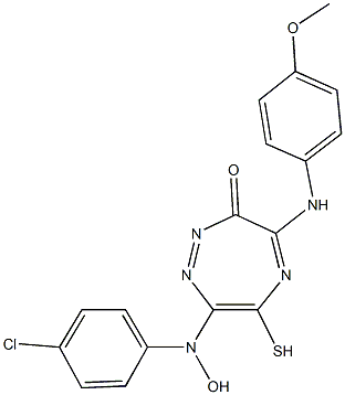 7-[4-chloro(hydroxy)anilino]-6-mercapto-4-(4-methoxyanilino)-3H-1,2,5-triazepin-3-one Structure