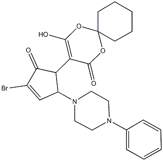 3-[3-bromo-2-oxo-5-(4-phenyl-1-piperazinyl)-3-cyclopenten-1-yl]-4-hydroxy-1,5-dioxaspiro[5.5]undec-3-en-2-one 化学構造式