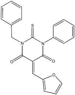 1-benzyl-5-(2-furylmethylene)-3-phenyl-2-thioxodihydro-4,6(1H,5H)-pyrimidinedione 化学構造式