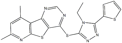 7,9-dimethylpyrido[3',2':4,5]thieno[3,2-d]pyrimidin-4-yl 4-ethyl-5-(2-thienyl)-4H-1,2,4-triazol-3-yl sulfide,722455-40-5,结构式
