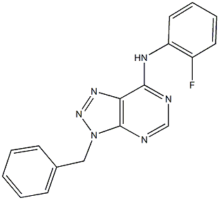 N-(3-benzyl-3H-[1,2,3]triazolo[4,5-d]pyrimidin-7-yl)-N-(2-fluorophenyl)amine Struktur