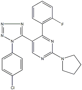5-[1-(4-chlorophenyl)-1H-tetraazol-5-yl]-4-(2-fluorophenyl)-2-(1-pyrrolidinyl)pyrimidine Structure