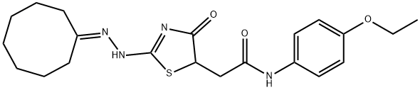 2-[2-(cyclooctylidenehydrazono)-4-hydroxy-2,5-dihydro-1,3-thiazol-5-yl]-N-(4-ethoxyphenyl)acetamide,722461-40-7,结构式