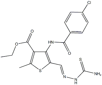 ethyl 5-[2-(aminocarbothioyl)carbohydrazonoyl]-4-[(4-chlorobenzoyl)amino]-2-methyl-3-thiophenecarboxylate,722462-50-2,结构式