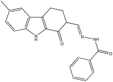 N'-[(6-methyl-1-oxo-2,3,4,9-tetrahydro-1H-carbazol-2-yl)methylene]benzohydrazide 化学構造式