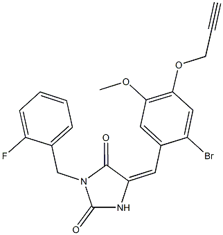 5-[2-bromo-5-methoxy-4-(2-propynyloxy)benzylidene]-3-(2-fluorobenzyl)-2,4-imidazolidinedione Structure