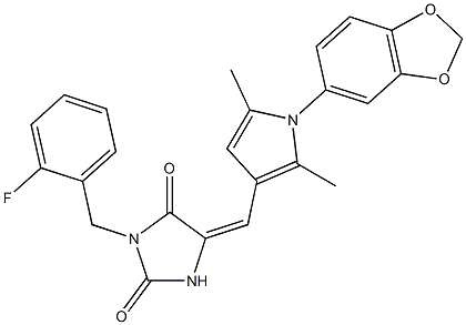 722464-47-3 5-{[1-(1,3-benzodioxol-5-yl)-2,5-dimethyl-1H-pyrrol-3-yl]methylene}-3-(2-fluorobenzyl)-2,4-imidazolidinedione