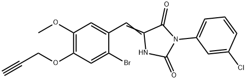 5-[2-bromo-5-methoxy-4-(2-propynyloxy)benzylidene]-3-(3-chlorophenyl)-2,4-imidazolidinedione,722464-55-3,结构式