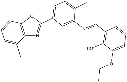 2-ethoxy-6-({[2-methyl-5-(4-methyl-1,3-benzoxazol-2-yl)phenyl]imino}methyl)phenol 化学構造式