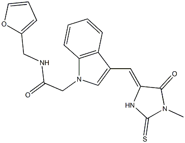 N-(2-furylmethyl)-2-{3-[(1-methyl-5-oxo-2-thioxo-4-imidazolidinylidene)methyl]-1H-indol-1-yl}acetamide,722466-13-9,结构式