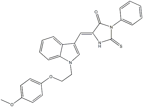 5-({1-[2-(4-methoxyphenoxy)ethyl]-1H-indol-3-yl}methylene)-3-phenyl-2-thioxo-4-imidazolidinone 化学構造式