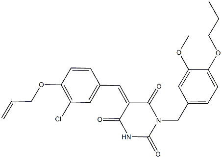 5-[4-(allyloxy)-3-chlorobenzylidene]-1-(3-methoxy-4-propoxybenzyl)-2,4,6(1H,3H,5H)-pyrimidinetrione,722466-65-1,结构式
