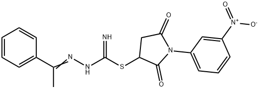 1-{3-nitrophenyl}-2,5-dioxo-3-pyrrolidinyl 2-(1-phenylethylidene)hydrazinecarbimidothioate Structure
