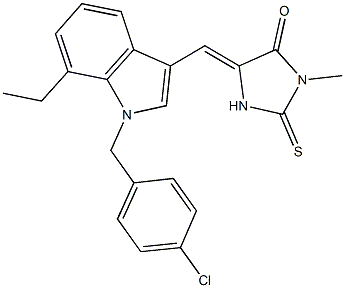 5-{[1-(4-chlorobenzyl)-7-ethyl-1H-indol-3-yl]methylene}-3-methyl-2-thioxo-4-imidazolidinone 结构式