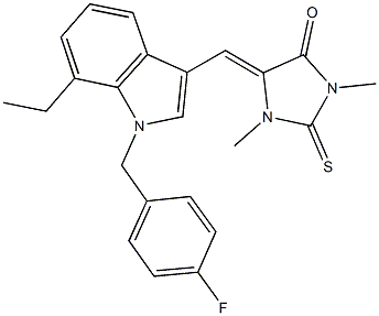 5-{[7-ethyl-1-(4-fluorobenzyl)-1H-indol-3-yl]methylene}-1,3-dimethyl-2-thioxo-4-imidazolidinone 结构式