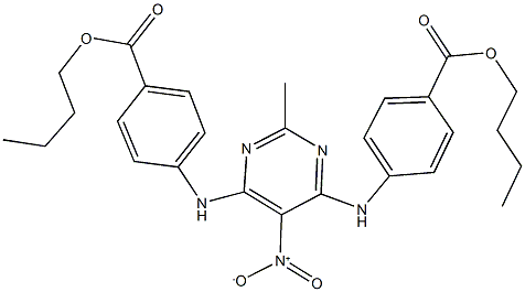 butyl 4-({6-[4-(butoxycarbonyl)anilino]-5-nitro-2-methyl-4-pyrimidinyl}amino)benzoate Structure