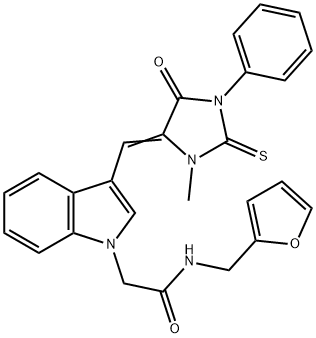 N-(2-furylmethyl)-2-{3-[(3-methyl-5-oxo-1-phenyl-2-thioxo-4-imidazolidinylidene)methyl]-1H-indol-1-yl}acetamide,722468-79-3,结构式