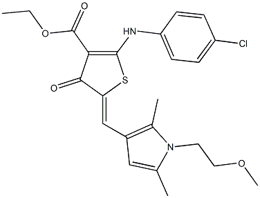 ethyl 2-(4-chloroanilino)-5-{[1-(2-methoxyethyl)-2,5-dimethyl-1H-pyrrol-3-yl]methylene}-4-oxo-4,5-dihydro-3-thiophenecarboxylate 结构式