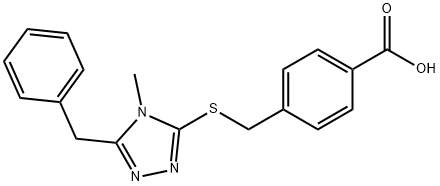 4-{[(5-benzyl-4-methyl-4H-1,2,4-triazol-3-yl)sulfanyl]methyl}benzoic acid Struktur