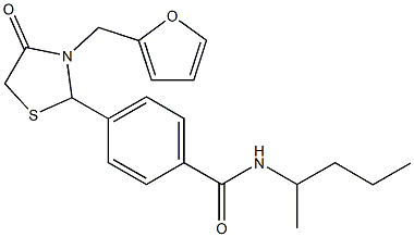 4-[3-(2-furylmethyl)-4-oxo-1,3-thiazolidin-2-yl]-N-(1-methylbutyl)benzamide 结构式