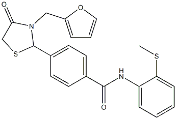 4-[3-(2-furylmethyl)-4-oxo-1,3-thiazolidin-2-yl]-N-[2-(methylsulfanyl)phenyl]benzamide 化学構造式