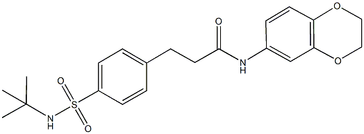 3-{4-[(tert-butylamino)sulfonyl]phenyl}-N-(2,3-dihydro-1,4-benzodioxin-6-yl)propanamide 化学構造式