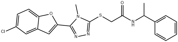 2-{[5-(5-chloro-1-benzofuran-2-yl)-4-methyl-4H-1,2,4-triazol-3-yl]sulfanyl}-N-(1-phenylethyl)acetamide,723244-82-4,结构式