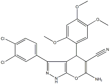6-amino-3-(3,4-dichlorophenyl)-4-(2,4,5-trimethoxyphenyl)-1,4-dihydropyrano[2,3-c]pyrazole-5-carbonitrile,723248-42-8,结构式