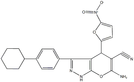 6-amino-3-(4-cyclohexylphenyl)-4-{5-nitro-2-furyl}-1,4-dihydropyrano[2,3-c]pyrazole-5-carbonitrile|