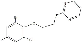 2-bromo-6-chloro-4-methylphenyl 2-(2-pyrimidinylsulfanyl)ethyl ether Structure