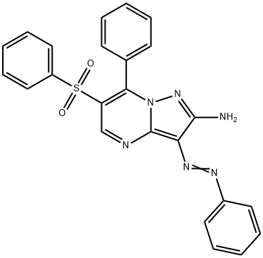 7-phenyl-3-(phenyldiazenyl)-6-(phenylsulfonyl)pyrazolo[1,5-a]pyrimidin-2-amine Struktur