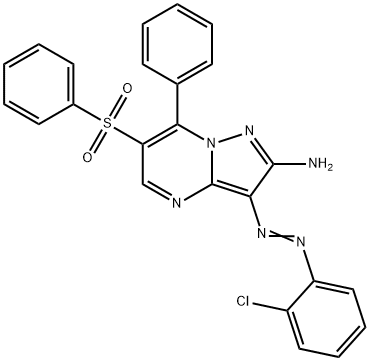 3-[(2-chlorophenyl)diazenyl]-7-phenyl-6-(phenylsulfonyl)pyrazolo[1,5-a]pyrimidin-2-amine 结构式