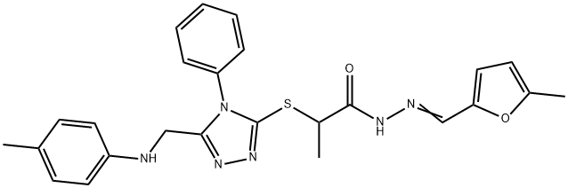 N'-[(5-methyl-2-furyl)methylene]-2-{[4-phenyl-5-(4-toluidinomethyl)-4H-1,2,4-triazol-3-yl]sulfanyl}propanohydrazide,723252-29-7,结构式