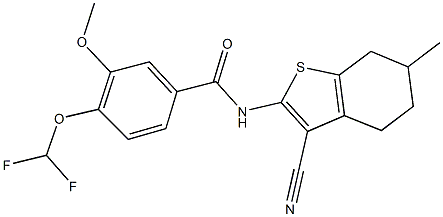 N-(3-cyano-6-methyl-4,5,6,7-tetrahydro-1-benzothien-2-yl)-4-(difluoromethoxy)-3-methoxybenzamide,723252-53-7,结构式