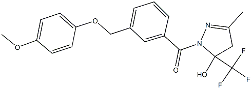 1-{3-[(4-methoxyphenoxy)methyl]benzoyl}-3-methyl-5-(trifluoromethyl)-4,5-dihydro-1H-pyrazol-5-ol 化学構造式