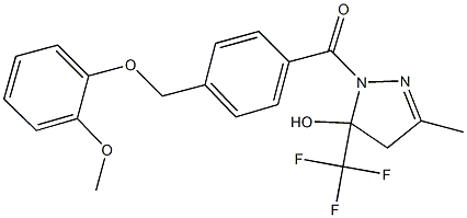 1-{4-[(2-methoxyphenoxy)methyl]benzoyl}-3-methyl-5-(trifluoromethyl)-4,5-dihydro-1H-pyrazol-5-ol,723253-41-6,结构式