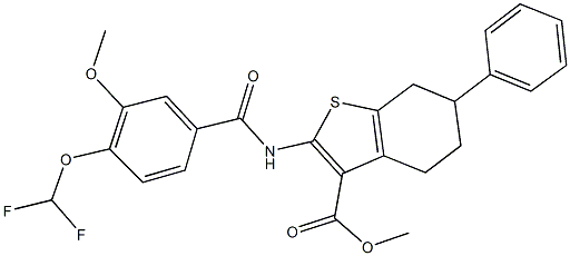 methyl 2-{[4-(difluoromethoxy)-3-methoxybenzoyl]amino}-6-phenyl-4,5,6,7-tetrahydro-1-benzothiophene-3-carboxylate 化学構造式
