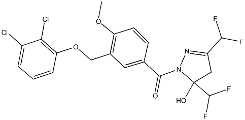 1-{3-[(2,3-dichlorophenoxy)methyl]-4-methoxybenzoyl}-3,5-bis(difluoromethyl)-4,5-dihydro-1H-pyrazol-5-ol,723253-74-5,结构式