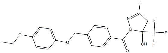 1-{4-[(4-ethoxyphenoxy)methyl]benzoyl}-3-methyl-5-(trifluoromethyl)-4,5-dihydro-1H-pyrazol-5-ol Struktur