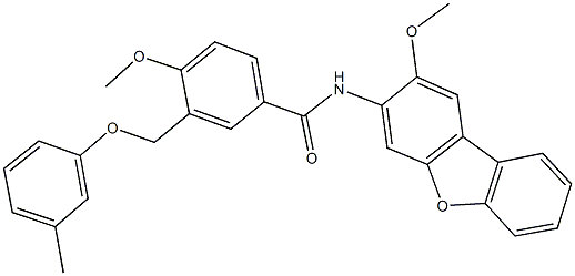 4-methoxy-N-(2-methoxydibenzo[b,d]furan-3-yl)-3-[(3-methylphenoxy)methyl]benzamide 结构式