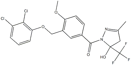 1-{3-[(2,3-dichlorophenoxy)methyl]-4-methoxybenzoyl}-3-methyl-5-(trifluoromethyl)-4,5-dihydro-1H-pyrazol-5-ol Struktur