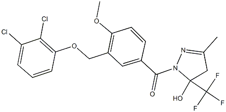 1-{3-[(2,3-dichlorophenoxy)methyl]-4-methoxybenzoyl}-3-methyl-5-(trifluoromethyl)-4,5-dihydro-1H-pyrazol-5-ol,723254-26-0,结构式