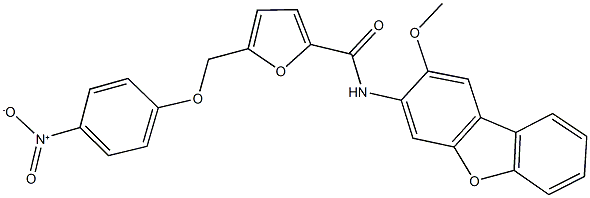 5-({4-nitrophenoxy}methyl)-N-(2-methoxydibenzo[b,d]furan-3-yl)-2-furamide 化学構造式