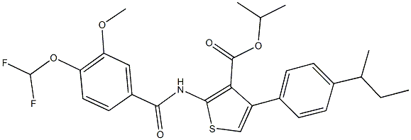 isopropyl 4-(4-sec-butylphenyl)-2-{[4-(difluoromethoxy)-3-methoxybenzoyl]amino}-3-thiophenecarboxylate,723254-43-1,结构式