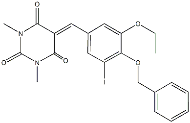 5-[4-(benzyloxy)-3-ethoxy-5-iodobenzylidene]-1,3-dimethyl-2,4,6(1H,3H,5H)-pyrimidinetrione,723291-96-1,结构式