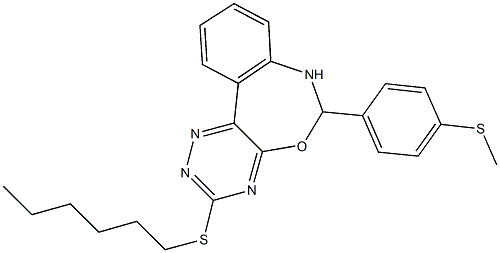 3-(hexylthio)-6-[4-(methylthio)phenyl]-6,7-dihydro[1,2,4]triazino[5,6-d][3,1]benzoxazepine,723291-97-2,结构式