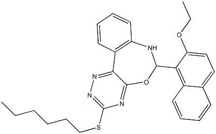 ethyl1-[3-(hexylthio)-6,7-dihydro[1,2,4]triazino[5,6-d][3,1]benzoxazepin-6-yl]-2-naphthylether Struktur