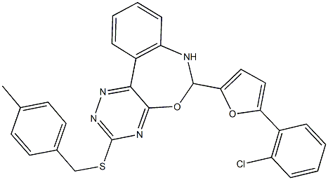 6-[5-(2-chlorophenyl)-2-furyl]-6,7-dihydro[1,2,4]triazino[5,6-d][3,1]benzoxazepin-3-yl 4-methylbenzyl sulfide 化学構造式
