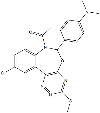 N-{4-[7-acetyl-10-chloro-3-(methylsulfanyl)-6,7-dihydro[1,2,4]triazino[5,6-d][3,1]benzoxazepin-6-yl]phenyl}-N,N-dimethylamine Struktur