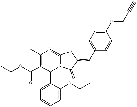 ethyl5-(2-ethoxyphenyl)-7-methyl-3-oxo-2-[4-(2-propynyloxy)benzylidene]-2,3-dihydro-5H-[1,3]thiazolo[3,2-a]pyrimidine-6-carboxylate 化学構造式